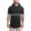 Wholesale Plain Black short sleeve custom made hoodie for men French terry hooded sweatshirt top quality men blank cotton