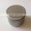 Silvery scented tin candle with string containers