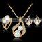 Gold Plated Elegant Fashion Inlaid Crystal Jewelry Sets Imitation Pearl Earrings Necklaces Ring Set For Women Wedding