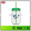 540ml single wall plastic cold drinking mason jar with straw