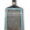 ID Holder with Light Blue Gem, High Quality Promotion Gift PU Leather Badge Holder with Crystal Gem Decoration