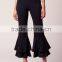 Hot Selling Women Banded Waist Flared Trousers Ruffle Accents Pants