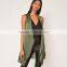 Light weight crepe sleeveless cardigan women's khaki green waistcoat