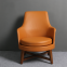 modern hotel orange ash wooden leg leather arm lounge chair