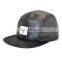 custom woven label flat brim 5 panel leather cap hat