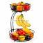 High Quality 2-Tier Black Countertop Fruit Vegetables Basket Bowl Storage With Banana Hanger