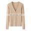 OEM Rib Knitted V-Neck Cashmere Cardigan Sweater Solid Style Casual for Autumn Season with Button Closure