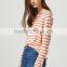Latest Designer Blouses Fat Ladies Striped Woman Knitted Linen Pullover Blouses Tops Wholesale Custom Made in China