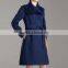 Fashion blue woolen large lapel collar knee length women Long Coat Model