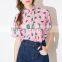 Women's sweet cactus print single-breasted 100% cotton casual short sleeve pink shirt