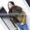 High Fashion Red Real Leather Jackets for Women / Raccoon Fur Collar Leather Jacket Made in China