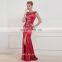 KF2306 Hot red round neckline lace applique side slit long length train Classical prom dress