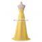 Elegant Yellow Chiffon Long Evening Gowns 2016 Sweetheart Lace-up Back Prom Dress Crystals Vestidos De Fiesta Largos Elegantes