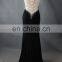 2016 black bead V neck side split sexu back open evening dress