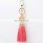 Stock Charm lady RhinestoneTassel Key Ring Chains Bag Charms with Clover pendant