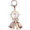 New christmas gold crystal double bell metal keychain with pearl