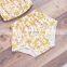 wholesale price Light yellow floral pattern crop top matching shorts and headband 3pcs girls suit