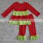 Latest design christmas reindeer embroidery long sleeve ruffle baby girls cotton boutique outfits