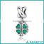 Real 925 Sterling Silver Green Four Leaf Clover Dangle Charm Fit Bracelet Necklace Women Fine Jewelry