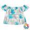 Cheap Baby Girl Blue Floral Flutter Sleeve Off The Shoulder Top