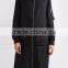 Wholesale Ladies Apparel Pleated Black Stretch-wool Bomber-style Ribbed Trims Long Coat(DQE0382C)