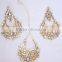 JADAU KUNDAN GOLD PLATED Dangler chand bali EARRINGS TIKA SET real look