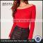 Red Opening Soulder Raglan Sleeve Bodysuit Cotton Blends Long Sleeve Sexy Plain Sweater