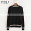 OEM service women white stripes v-neck school uniform cable knit sweater