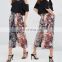 New arrivals wide cuffs floral elastic band waist pants for women