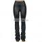 Women's Autumn/Winter New Solid-color Stacked Pant Elastic High-waisted Leather bunches with elastic at the foot