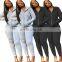 Wholesale women's 2 piece plain sport sweat pants zipper hoodies sets