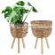 Hot Selling Water Hyacinth Floor Standing Plant Pot With Wooden Leg Plant Stand Basket Planter Pot Wholesale