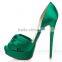 Celebrity sandals Heels green satin peep toe crossed vamp platform red bottom stiletto covered 140 mm heels sandals