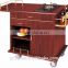 Wood restaurant flambe trolley with double burner and wheels