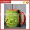 V-78 Pocket cable crochet mug sleeve warmmer mug sweater with pom