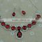 Wedding Bridal Prom Red Rhinetone Crystal Necklace Earrings Jewerly Set