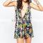OEM Service Latest Design Summer Sleeveless Plunge Fashion Floral Printed Romper Womens Playsuit