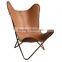 Metal Butterfly Chair for Outdoor Garden With folding Frame Iron Chair With Brown Original Leather