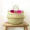 Colorful pompom seagrass beach bag with handle