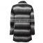Striped Acrylic Women Cardigan Sweater With Turn Down Collar And Long Sleeves