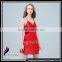 CXDDQ02 Sexy Red Skirt Women's Pure Silk V-neck Pajamas