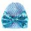 2017 new fashion Printed knitted children's baby hat Sequined bow hollow hat