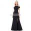 Kate Kasin Full-Length Cap Sleeve Long Black High Split Prom Dress KK001017-1