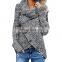 Custom OEM Winter Ladies, Heather Gray Buttoned Wrap Turtleneck Women Sweater/