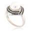 Fashionable Sterling Silver White and Black Spinel Freshwater Pearl Ring