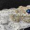 Gorgeous Rhinestone Applique Wedding Garter With Blue Bead Center,Bridal Lace Garter For Leg Decoration