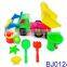 Good quality plastic toy children sand beach toy truck with shovel and molds