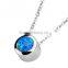 Womens round pendant charm necklace Blue stone Chain necklace stainless steel silver necklace
