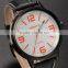Luxury Stainless Steel White Orange Round Dial Black Case Leather Strap Quartz Men Watch