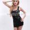 Black tight back women sexy leather lingerie strap mini dress